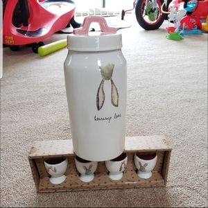 Rae Dunn Bunny love Jar and egg Holder